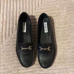 Saks Fifth Avenue Black and Gold Loafers Timeless Flats
